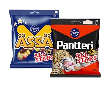 Fazer All Stars Ässä ja Pantteri makeispussit 400 g tarjous